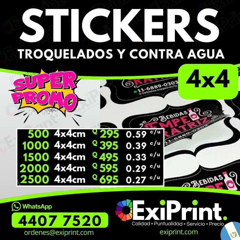 Oferta 500 Stickers 4x4 troquelados y contra agua